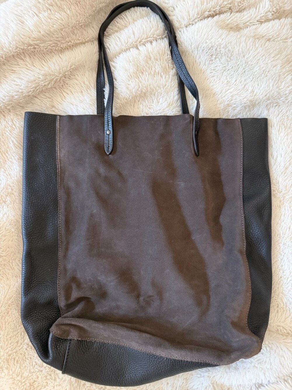 Barneys New York Brown Leather Suede Tote Bag